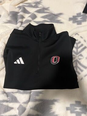 adidas Black Quarter-Zip Pullover with Red & White 'O' Emblem
